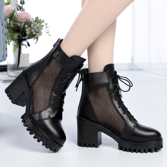 Damen Modische Stiefeletten mit atmungsaktivem Mesh-Einsatz und robuster Sohle EB