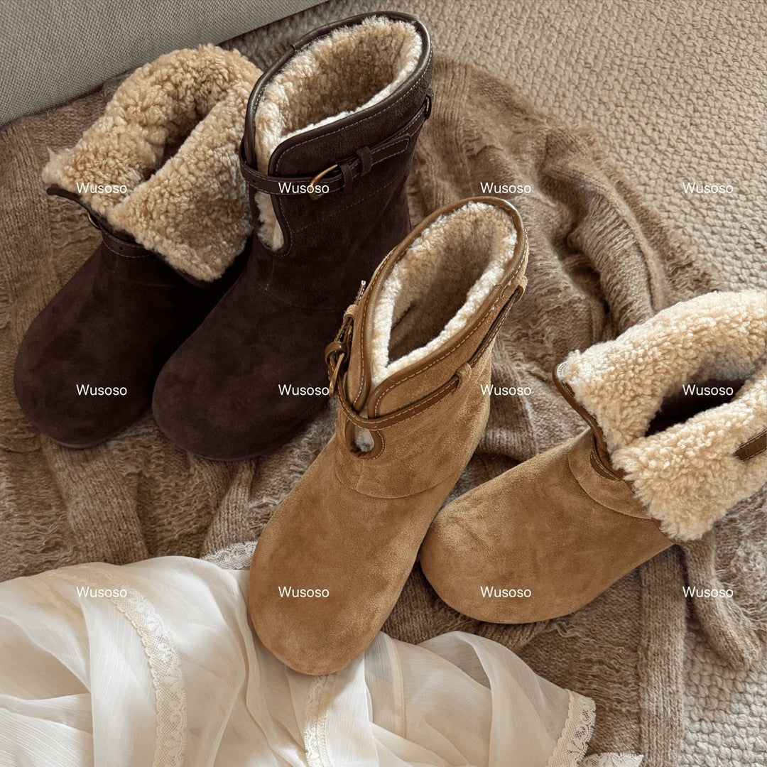 Damen Fluffy Winterboots aus hochwertigem Veloursleder mit kuscheligem Innenfutter EB
