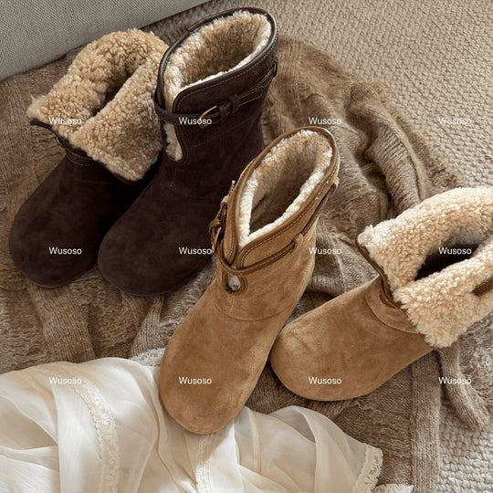 Damen Fluffy Winterboots aus hochwertigem Veloursleder mit kuscheligem Innenfutter EB