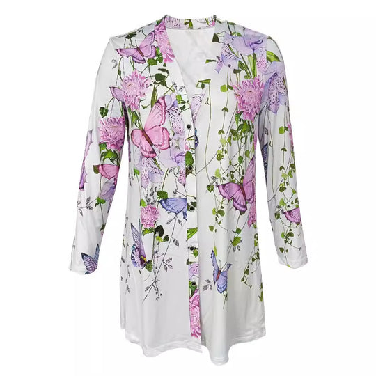 Damen längerer Blusenjacke mit floralem Muster EB