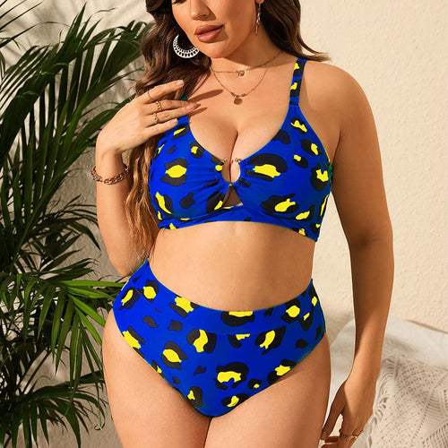 Damen Hochgeschnittener Bikini mit Leopardenmuster und unterstützendem Oberteil EB