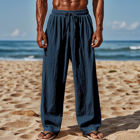 Herren nan leichte Leinenstrandhose mit Tunnelzug und weitem Bein EB