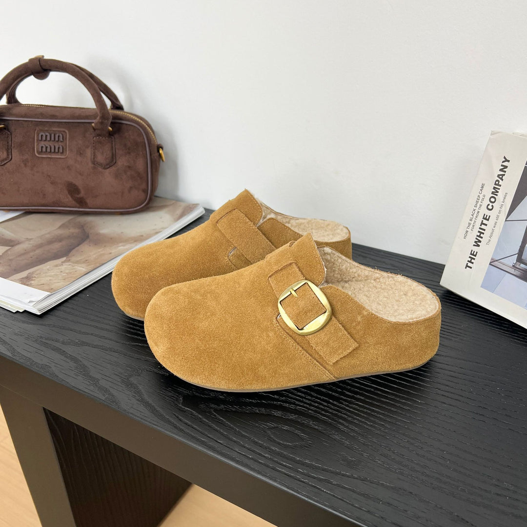 Damen Gepolsterte Wildleder-Clogs mit praktischer Schnallenverzierung EB