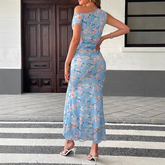 Damen Maxikleid mit asymmetrischem Schnitt und floralem Muster EB