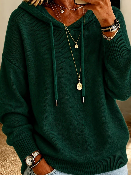 Damen Oversize Kapuzenpullover aus feinem Strick mit Kordelzug und gerippten Bündchen EB