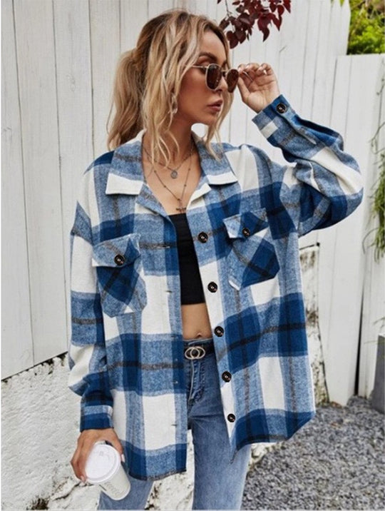 Damen Karierte Flanelljacke mit Brusttaschen EB