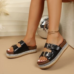 Damen Trendige Riemensandalen mit funkelndem Design EB