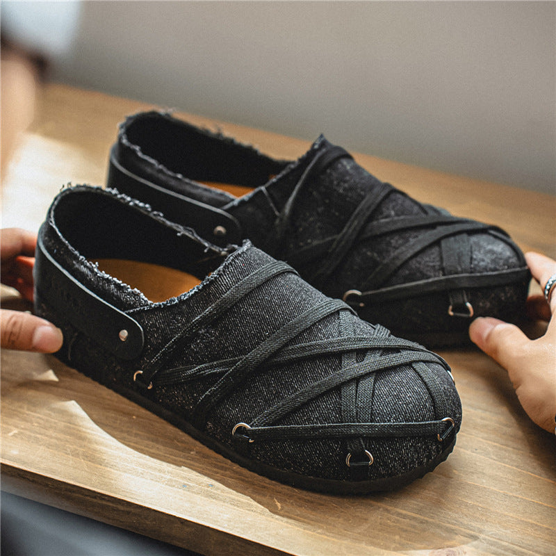 Herren lässige Slipper im Denim-Look mit elastischen Riemen, verstellbarem Fersenriemen und profilierter Gummisohle EB