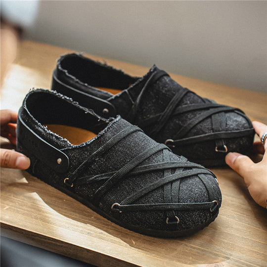 Herren lässige Slipper im Denim-Look mit elastischen Riemen, verstellbarem Fersenriemen und profilierter Gummisohle EB