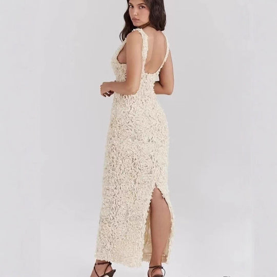 Damen Maxikleid mit opulentem Blumendesign und tiefem V-Ausschnitt EB