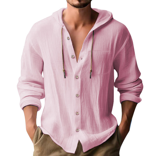 Herren lässiges Kapuzenshirt mit Knopfleiste und praktischen Taschen EB