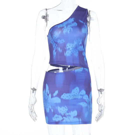 Damen asymmetrisches Oberteil mit floralem Muster EB