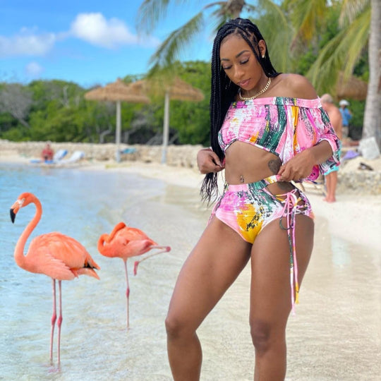 Damen Bikini-Set mit traumhaftem floralem Wickeldesign und hohem Beinausschnitt EB
