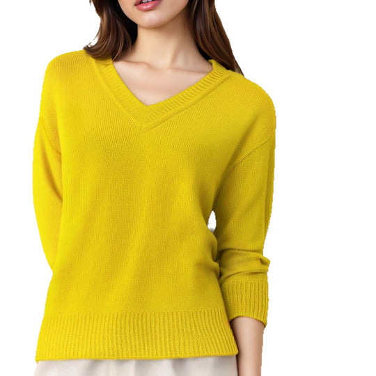 Damen Pullover mit V-Ausschnitt und strukturierter Optik EB