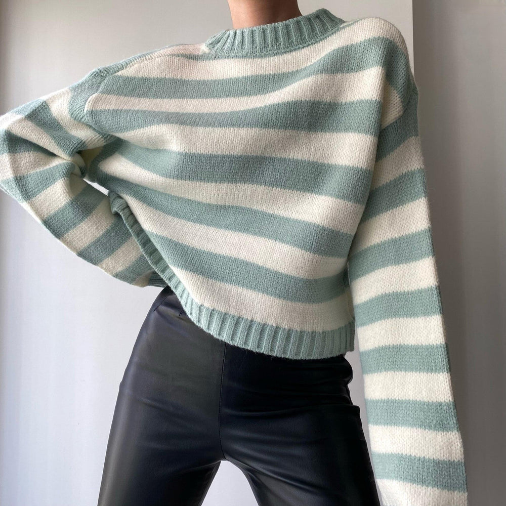 Damen lässiger Pullover mit modernem Streifenmuster und bequemen Schnitt EB