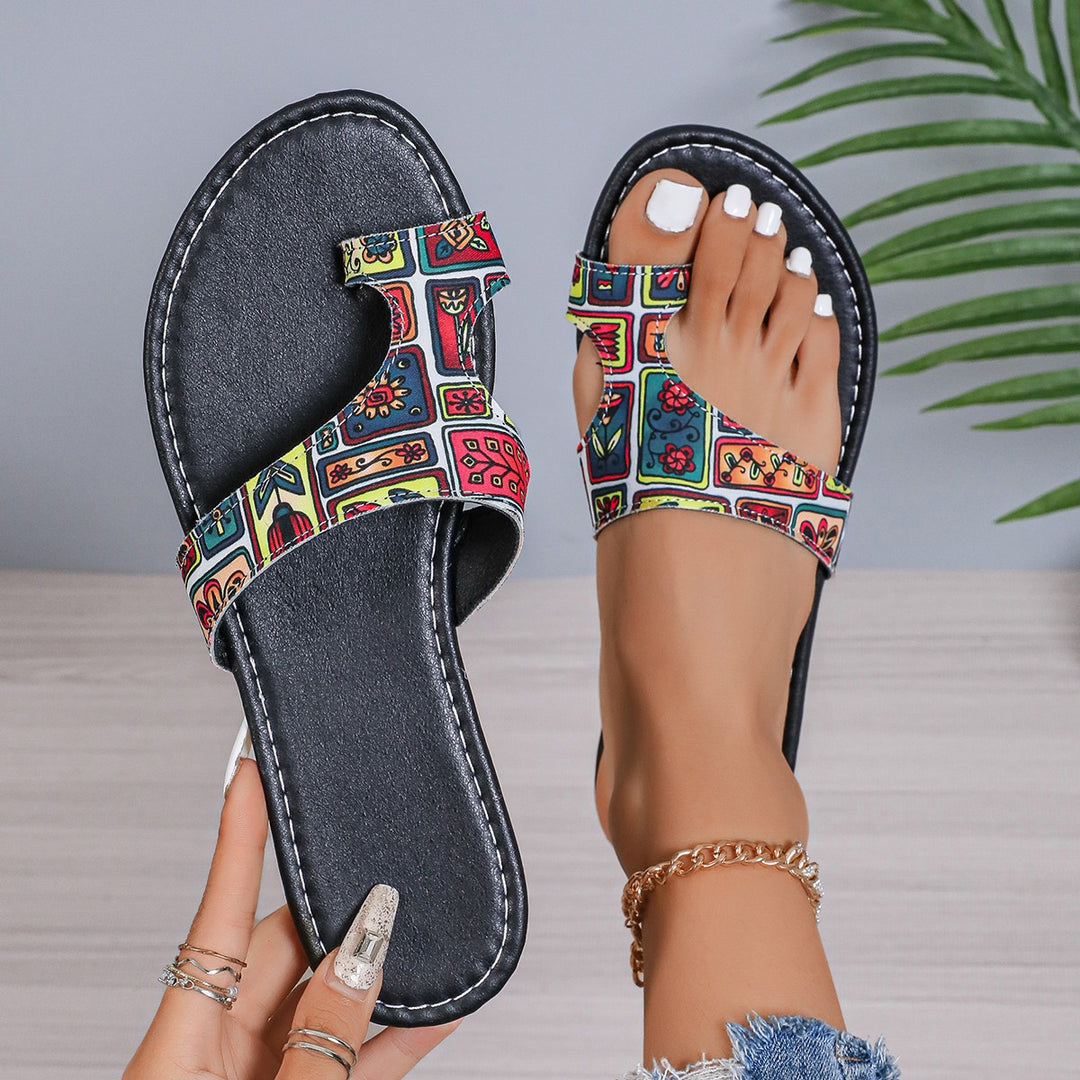Damen Riemchen-Pantoletten mit buntem Design und komfortabler Sohle EB
