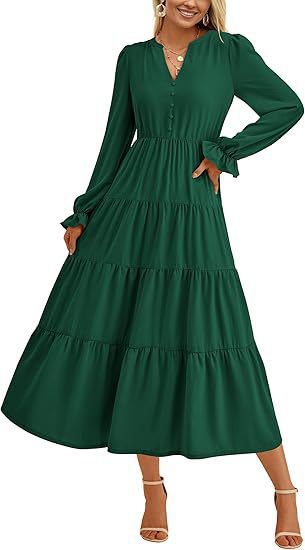 Damen Maxikleid mit modischen Volants und dezentem Cut-out EB