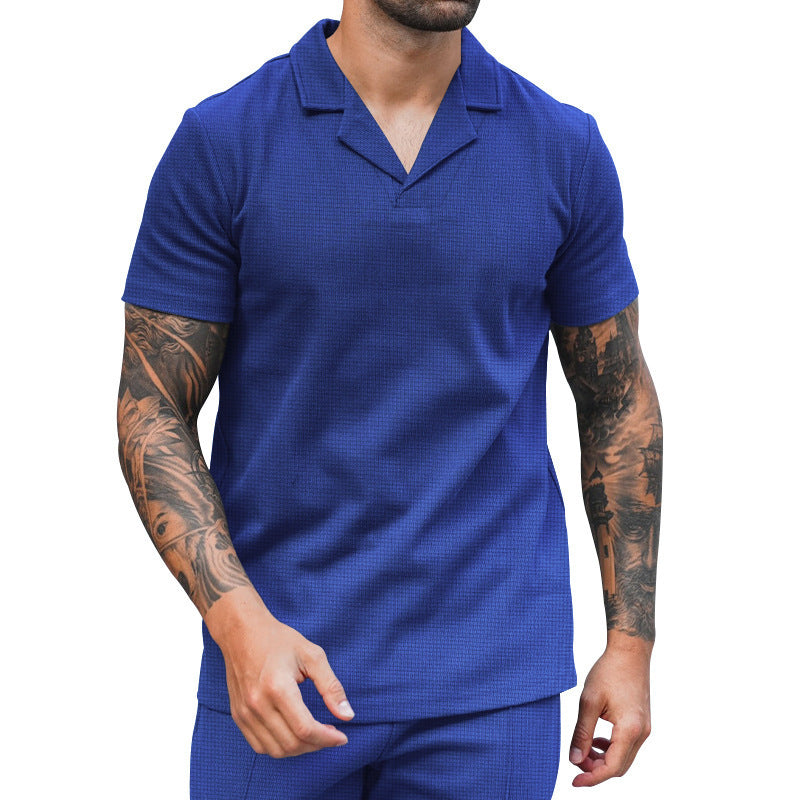Herren Kurzarm Hemd mit klassischem Henley-Ausschnitt und strukturierter Oberflächenbeschaffenheit EB