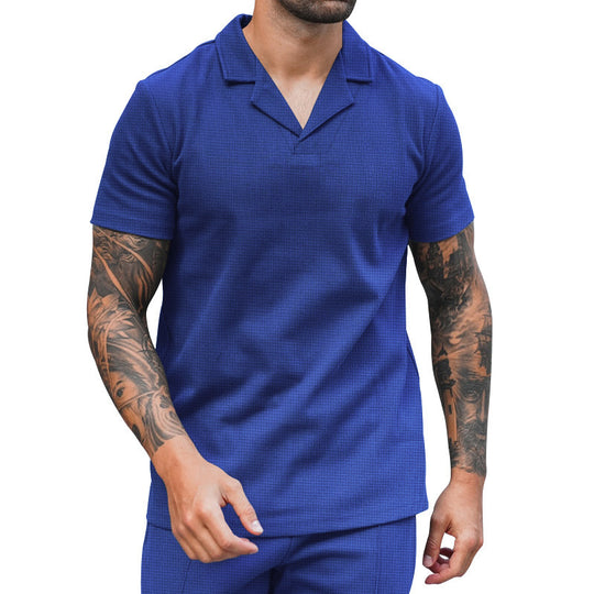 Herren Kurzarm Hemd mit klassischem Henley-Ausschnitt und strukturierter Oberflächenbeschaffenheit EB