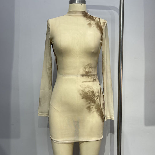 Damen Stilvolles Mini-Kleid mit transparenten Einsätzen EB