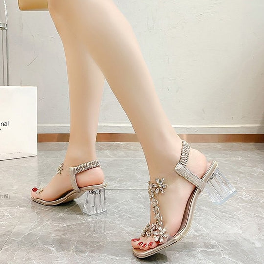 Damen Glamouröse Sandalen mit floralem Dekor EB