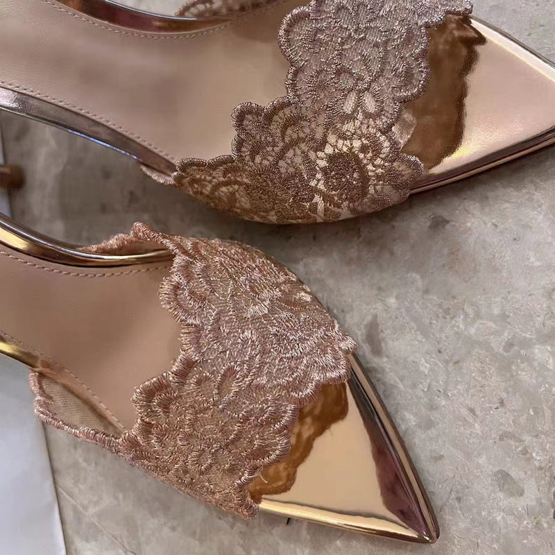 Damen Elegante und modische Slingback-Pumps mit floraler Spitze EB