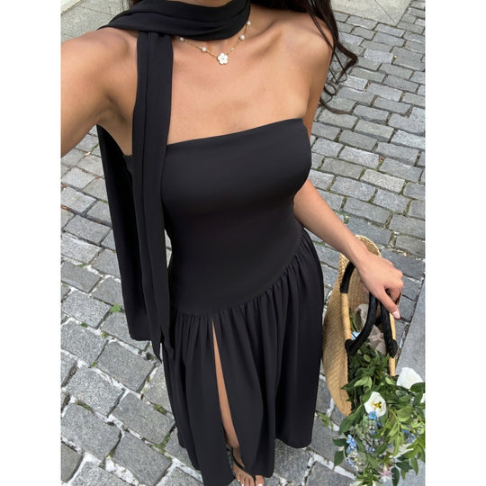 Damen Elegantes Maxikleid mit asymmetrischem Saum und schickem Trägerdesign EB