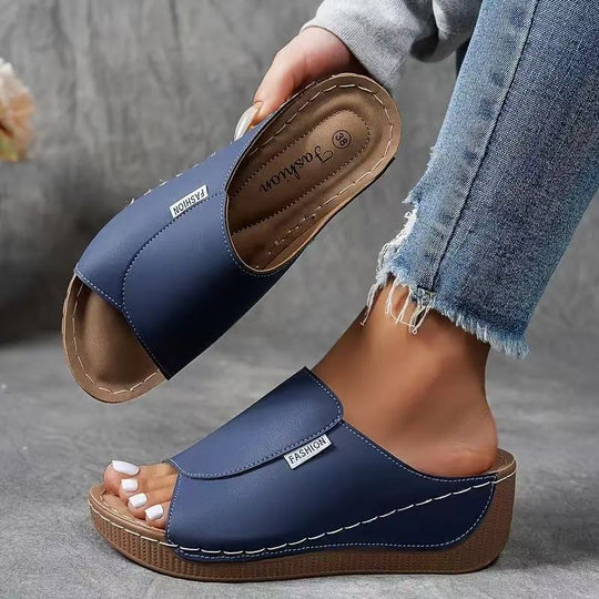 Damen nan anatomisch geformte Schlupf-Sandale mit ergonomischer Keilsohle und genähter Randnaht EB