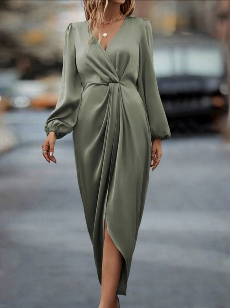 Damen Elegantes Wickelkleid mit langem Arm und seitlichem Schlitz Heidi-Mode