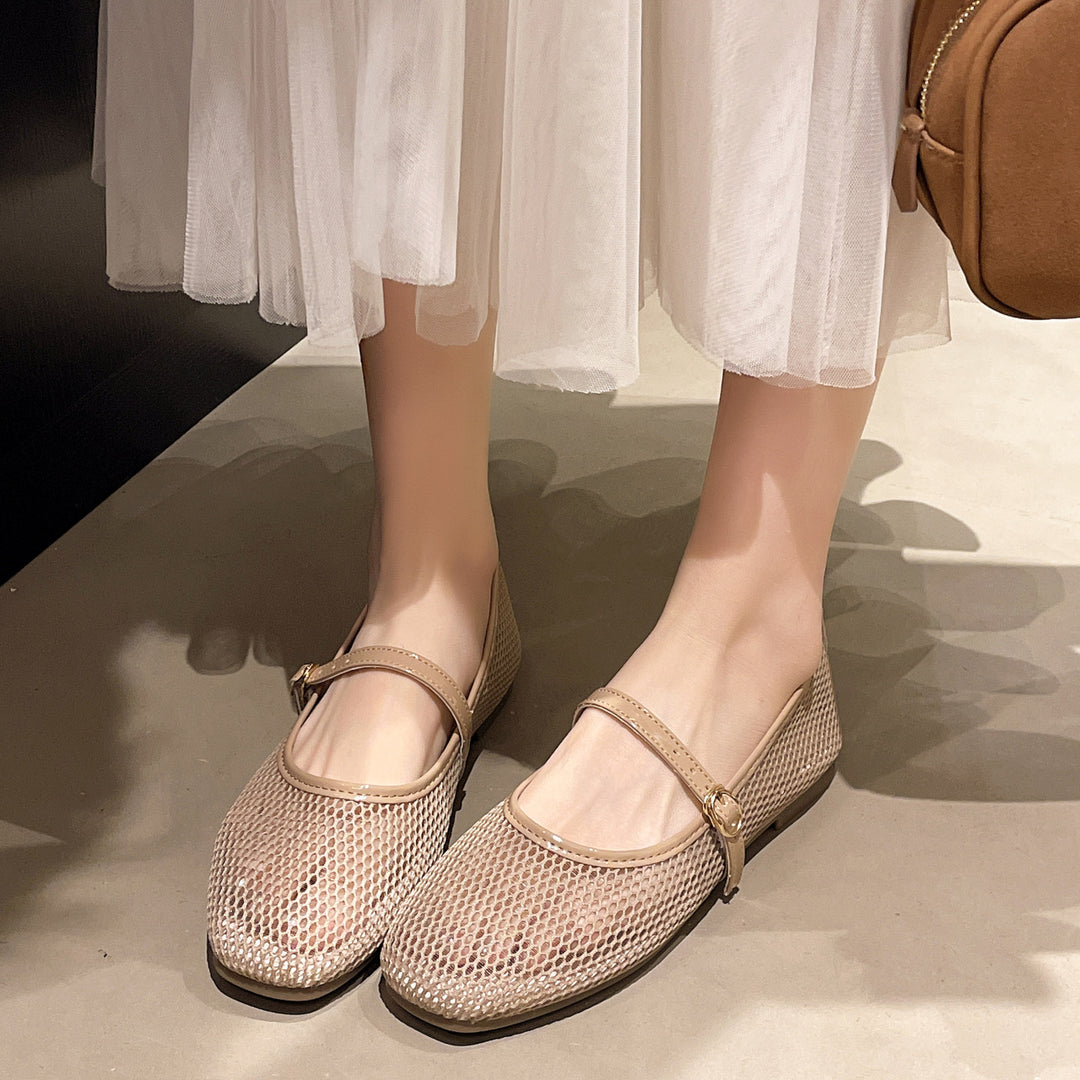 Damen Bequeme Mesh-Ballerinas mit verstellbarem Riemchen EB