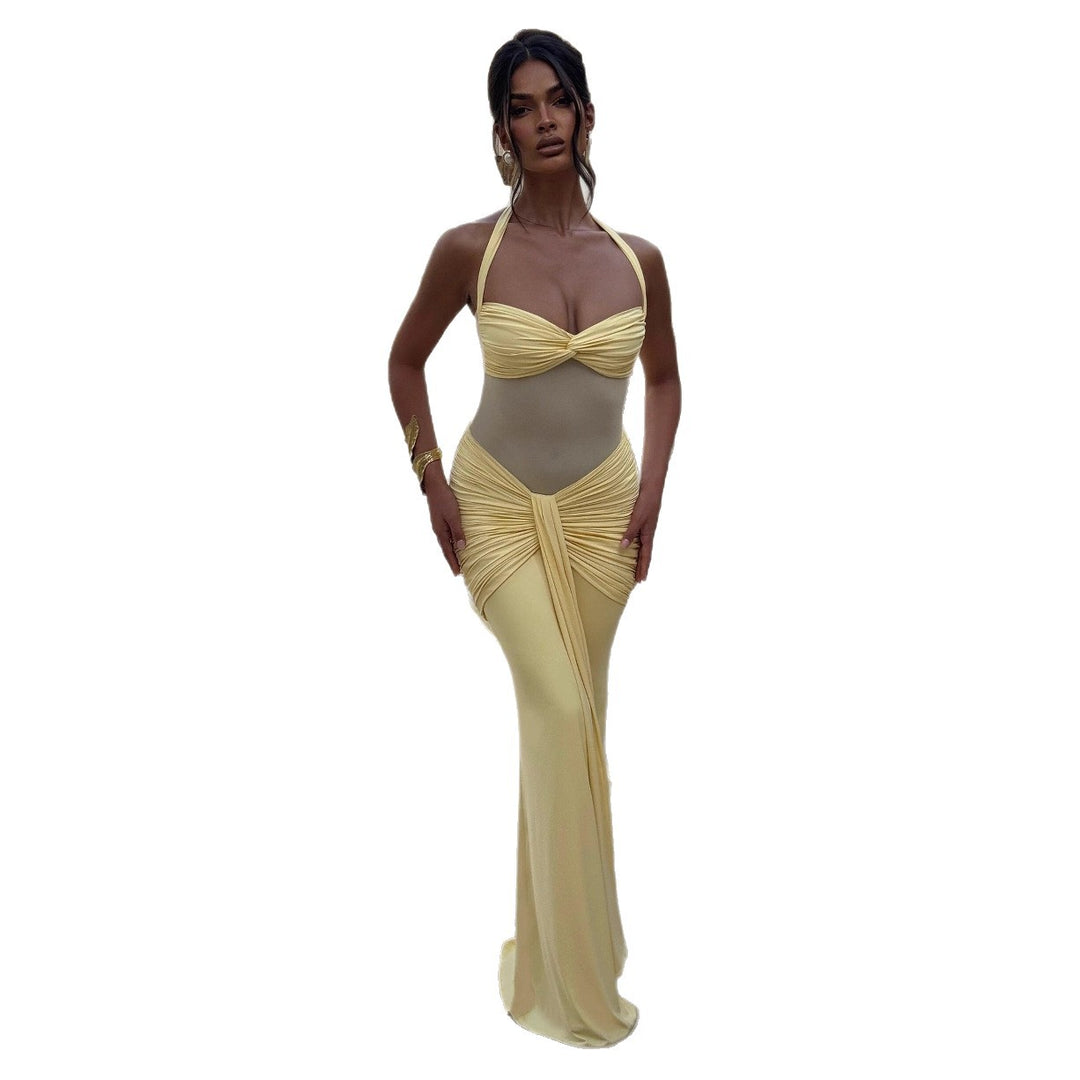 Damen figurbetontes Abendkleid mit innovativem Rüschendesign und fließendem Schnitt EB