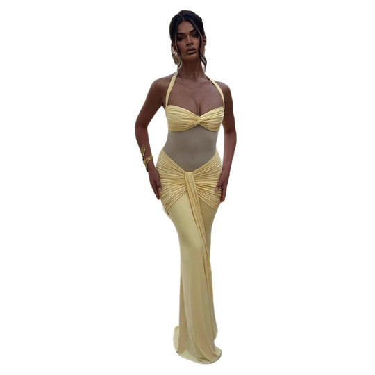 Damen figurbetontes Abendkleid mit innovativem Rüschendesign und fließendem Schnitt EB