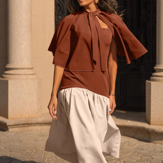 Damen Freizeitkleid mit voluminösem Überwurf und elegantem Taillenband EB