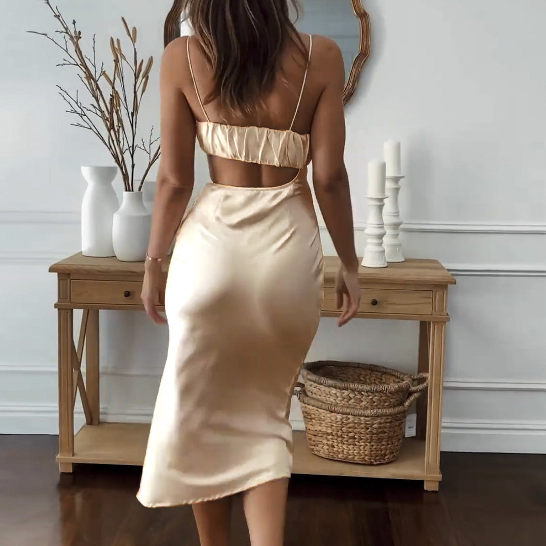 Damen Elegantes Cut-Out Kleid mit schmalen Spaghetti-Trägern und drapiertem Oberteil EB