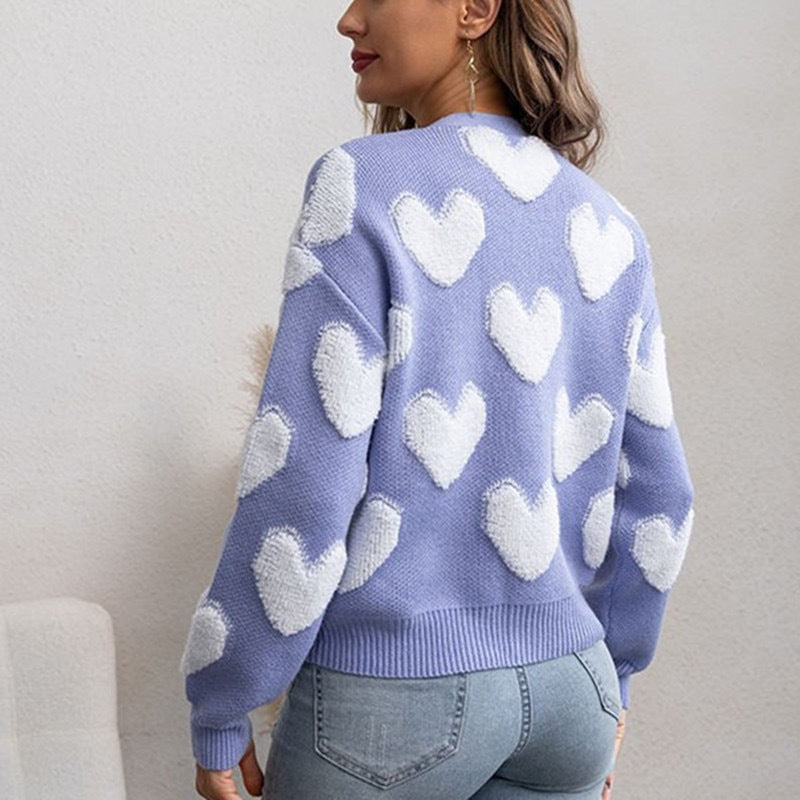 Damen kuschelige Strickjacke mit Herzmuster EB