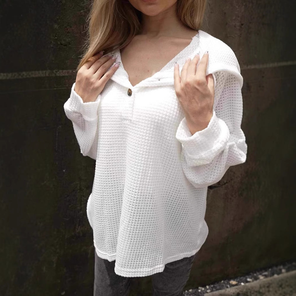 Damen lässiger Kapuzenpullover mit strukturiertem Design und Knopfdetails EB