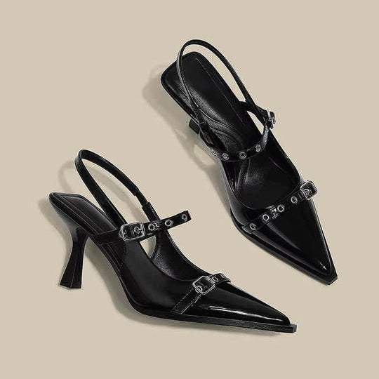 Damen elegante Slingback-Pumps mit spitzem Zehenbereich und modischen Schnallen EB