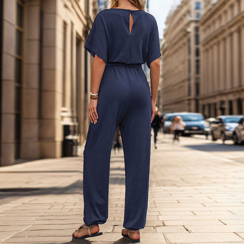 Damen lässiger Jumpsuit mit eleganter Drapierung und Taillierung EB