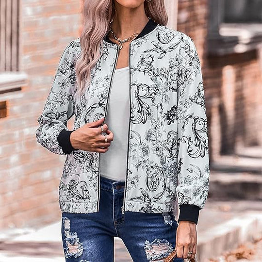 Damen Blousonjacke mit floralem Design und elastischen Bündchen EB