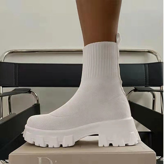 Damen Sock-Ankle-Boots mit grobem Offroad-Profil und elastischem Strickschaft EB