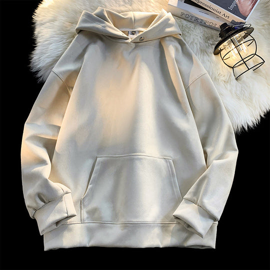 Damen gemütlicher Kapuzenpullover im modernen Velourslook EB
