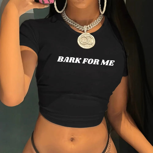 Damen Kurzarm Crop-T-Shirt mit auffälligem Schriftzug EB