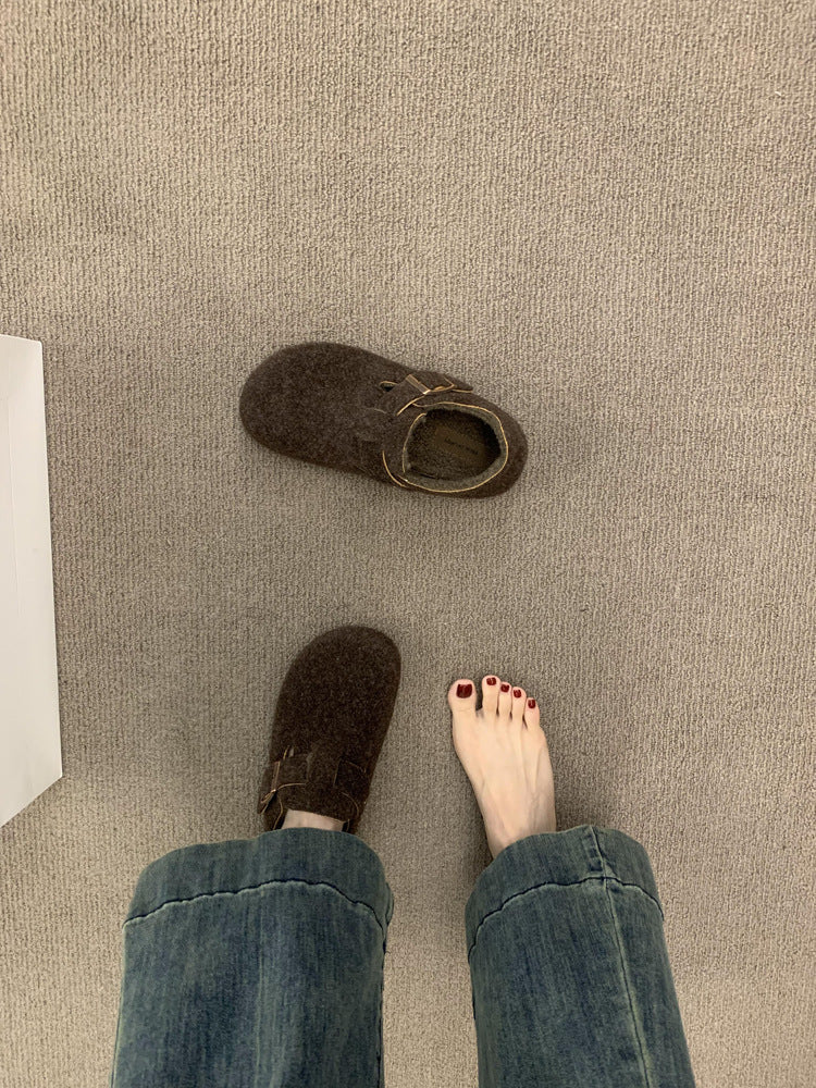 Damen Filz Clogs mit modischem Riemchen und bequemem Fußbett EB