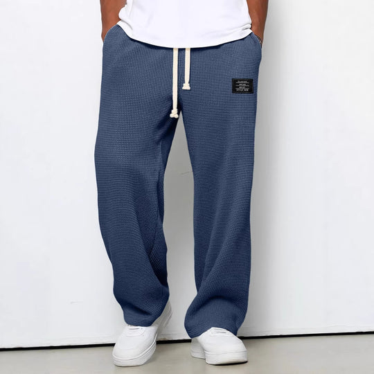 Herren nan lässige Waffelstrick Loungehose mit Kordelzug und geradem Schnitt EB