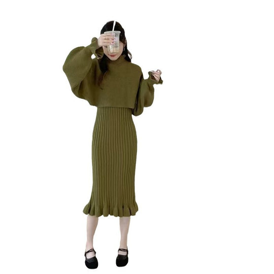 Damen Strickkleid mit hochgeschlossenem Kragen und Rippstruktur EB