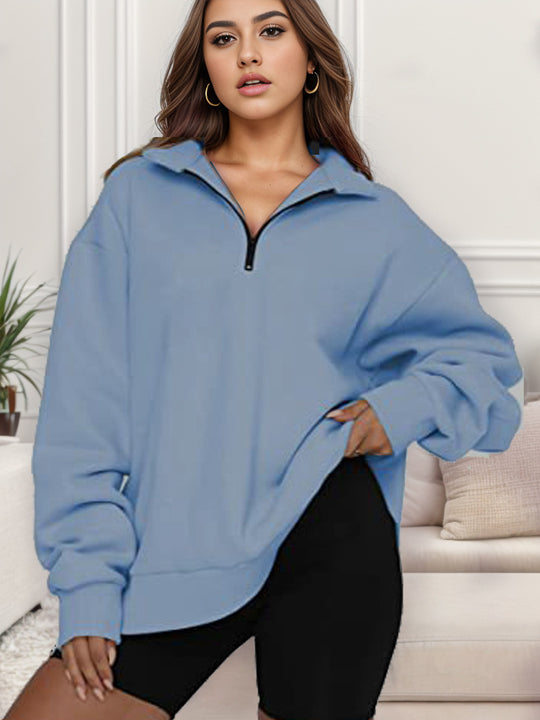 Damen nan übergroßes Sweatshirt mit Halbreißverschluss und Stehkragen EB