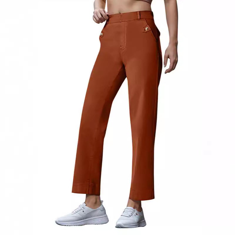 Damen Weite High-Waist Hose mit modischen Knopfdetails EB