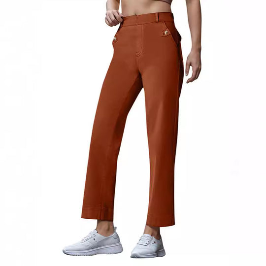 Damen Weite High-Waist Hose mit modischen Knopfdetails EB