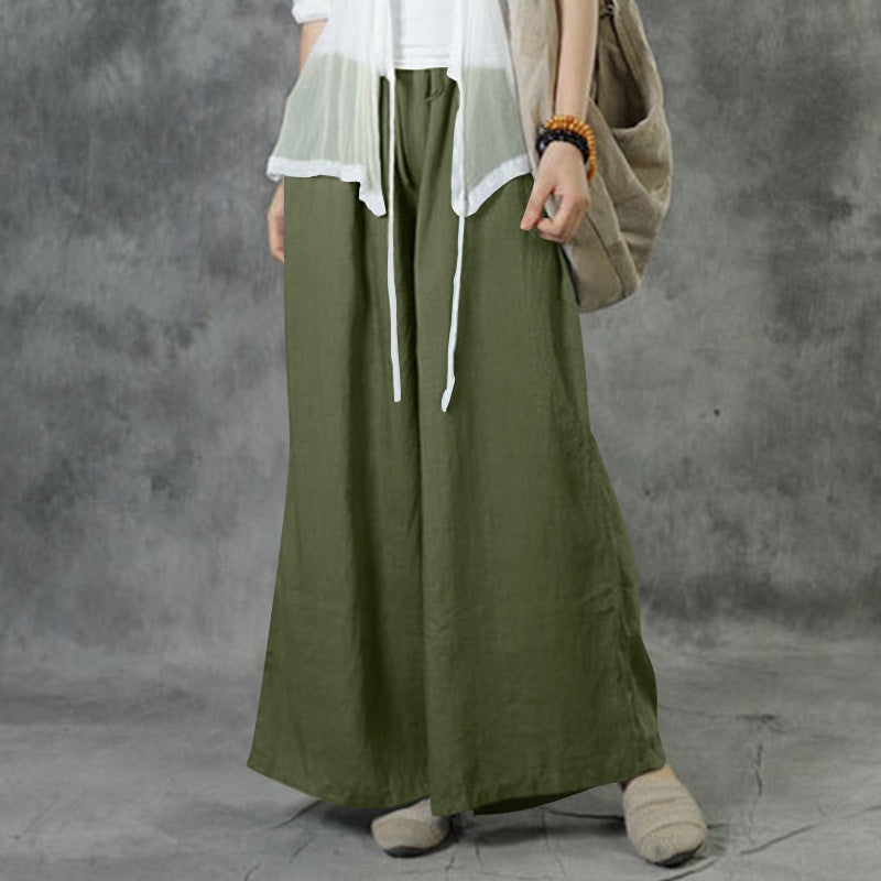 Damen nan weite Leinenhose mit hohem Bund und Tunnelzug EB