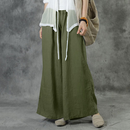Damen nan weite Leinenhose mit hohem Bund und Tunnelzug EB